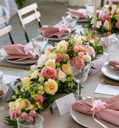Rosa og fersken avlang borddekorasjon stor Rosa og fersken avlang borddekorasjon stor